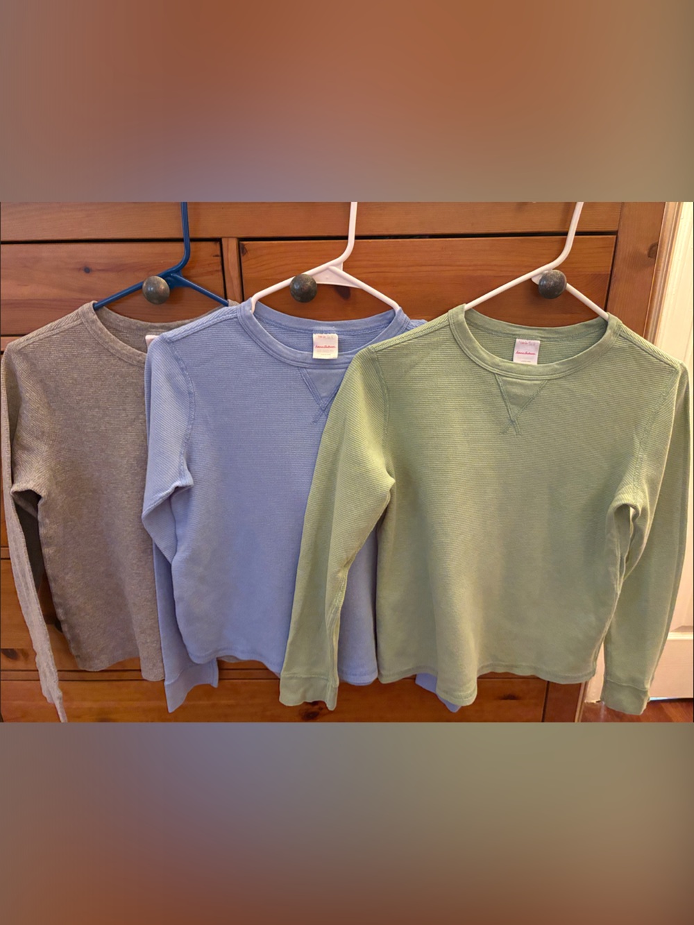Kids Long-Sleeve Thermal Top - Sage Green / Light Blue / Gray - Hanna Anderson